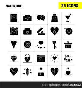 Valentine Solid Glyph Icon Pack For Designers And Developers. Icons Of Basket, Cart, Romantic, Valentine, Camera, Image, Romantic, Valentine, Vector