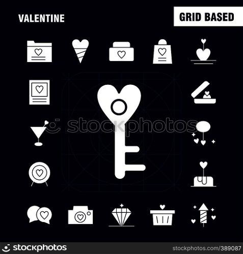 Valentine Solid Glyph Icon Pack For Designers And Developers. Icons Of Basket, Cart, Romantic, Valentine, Camera, Image, Romantic, Valentine, Vector