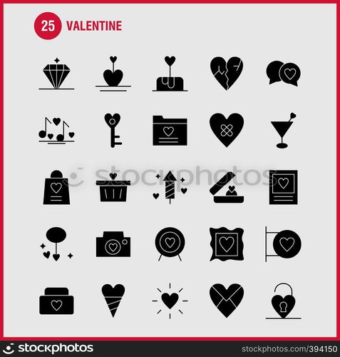 Valentine Solid Glyph Icon Pack For Designers And Developers. Icons Of Basket, Cart, Romantic, Valentine, Camera, Image, Romantic, Valentine, Vector