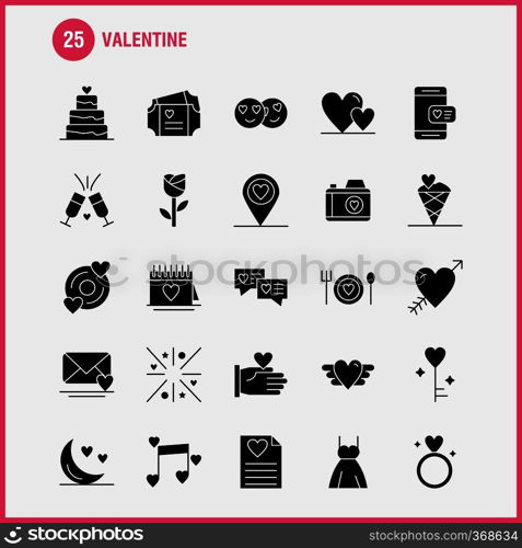 Valentine Solid Glyph Icons Set For Infographics, Mobile UX/UI Kit And Print Design. Include  Cd, Disk, Love, Valentine, Romantic, Hand, Love, Valentine, Icon Set - Vector