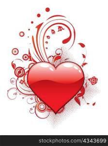 valentine vector with glossy heart and floral