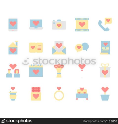 Valentines and love icon and symbol set in flat design