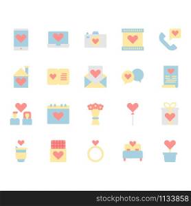 Valentines and love icon and symbol set in flat design