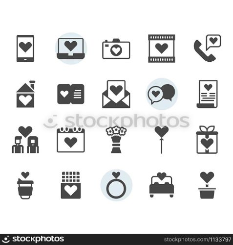 Valentines and love icon and symbol set in glyph design