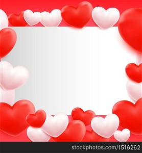 Valentines banner with holiday elements. red heart, gift box, ribbon. Vector illustration