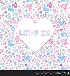 Valentines card with colorful hearts on white background.Vector illustration.. Valentines card with colorful hearts