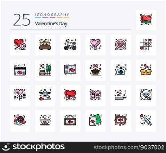 Valentines Day 25 Line Filled icon pack including adultery. love. bicycle. gender. love