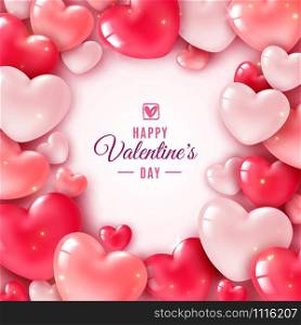 Valentines day 3d hearts. Romantic greeting card, wishes happy valentines day. Party invitation with realistic red lovely heart vector flyer for gifts. Valentines day 3d hearts. Romantic greeting card, wishes happy valentines day. Party invitation with realistic red heart vector flyer