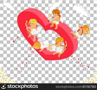 Valentines day 3d isometric angels with bow. Valentines day, day valentine, love valentine heart, cupid valentine, celebration holiday valentine day, feeling valentine day amour. Valentine cupid