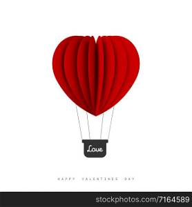 Valentines Day. Air balloon in heart shape. Paper art and origami design. Illustration of the Love. Vector illustration