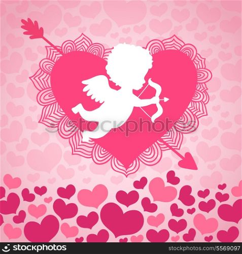 Valentines day angel of love with heart and arrow card or invitation vector illustration