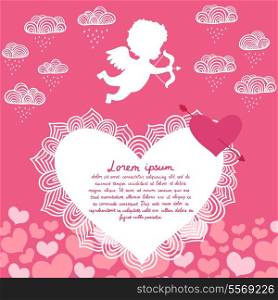 Valentines day angel with bow flyer or print vector illustration