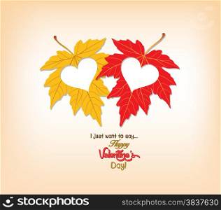 valentines day autumn leaves with hearts
