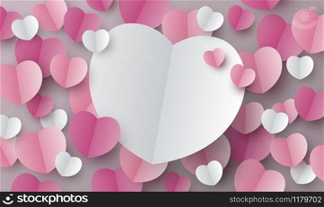 Valentines day background design of paper hearts with copy space vector illustration