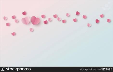 Valentines day background design of paper hearts with copy space vector illustration
