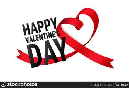 Valentines day background heart with ribbon and typography of happy valentines day text