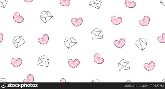 Valentines day background. Pattern hand drawn. Hearts and envelopes. Vector illustration