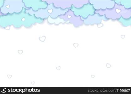 Valentines Day background with clouds and hearts in paper art style . Vector illustration. Valentines Day vector background with clouds and hearts in paper art style .