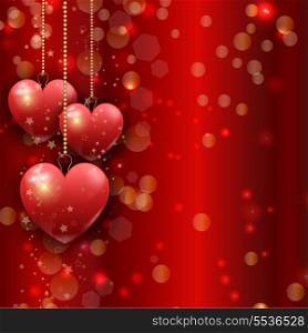 Valentines Day background with hanging hearts