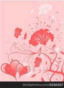 Valentines Day background with hearts and flowers