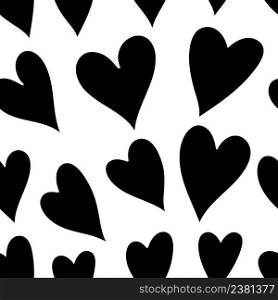 Valentines Day background with hearts. Romantic doodle art. Seamless monochrome pattern with hearts.