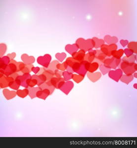 Valentines Day background with scattered blurred hearts