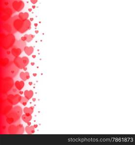 Valentines Day background with scattered blurred hearts on the left
