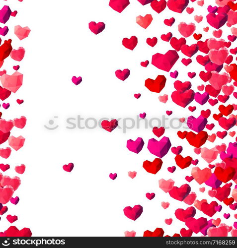 Valentines Day background with scattered low poly triangle hearts