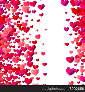 Valentines Day background with scattered low poly triangle hearts