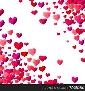 Valentines Day background with scattered low poly triangle hearts