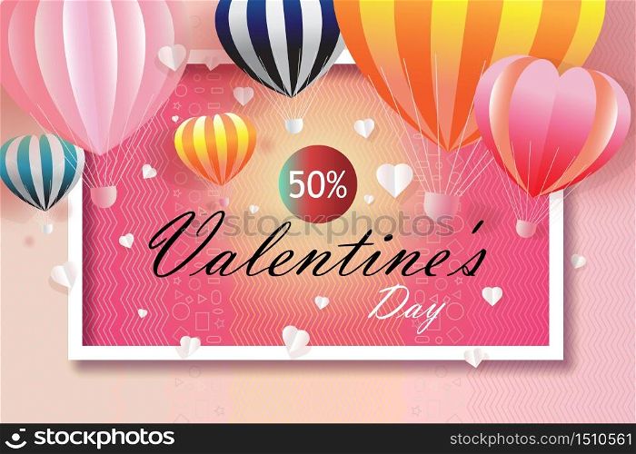 Valentines day business happy sale background with Heart and Balloons Shaped. Vector illustration for wallpaper, flyers, business, posters, brochure, banner, invitation, card, paper cut origami style.