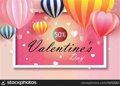 Valentines day business happy sale background with Heart and Balloons Shaped. Vector illustration for wallpaper, flyers, business, posters, brochure, banner, invitation, card, paper cut origami style.