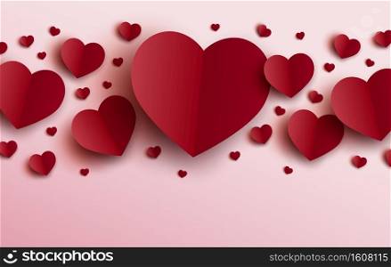 Valentines day card design of red hearts on pink background vector illustration