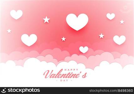 valentines day card in paper style with clouds and hearts