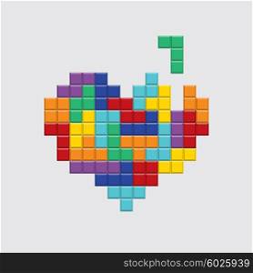 Valentines day card. Video game pixel colorful heart. Retro vintage design. Editable vector.