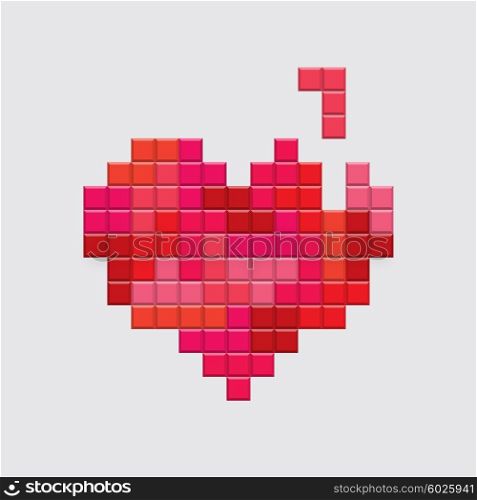 Valentines day card. Video game pixel red heart. Retro vintage design. Editable vector.
