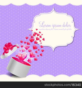 Valentines Day Card with Gift Box and Heart Shaped Balloons, Vector Illustration