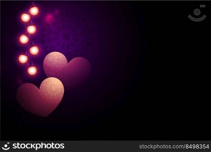 valentines day card with light effect and two hearts