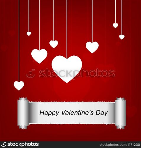 Valentines day card with paper heart. Vector illustration.
