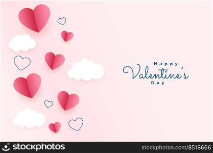valentines day card with paper hearts and clouds