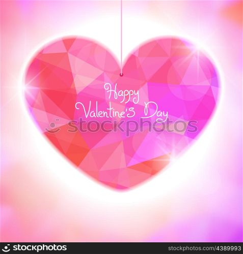 Valentines Day card with precious heart on light effect background. . Valentines Day card with precious heart on light effect background. Vector illustration.