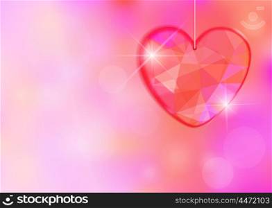 Valentines Day card with precious heart on light effect background. . Valentines Day card with precious heart on light effect background. Vector illustration.