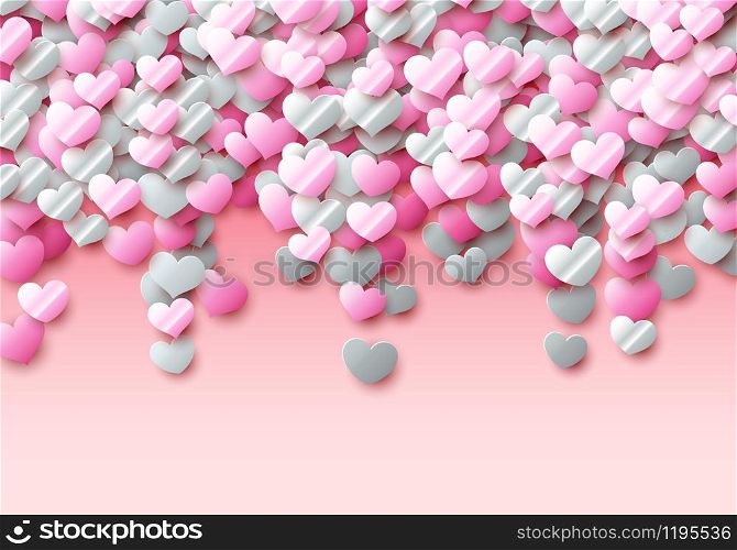 Valentines Day card with scattered colorful foil hearts for showing love to your partner, greeting or invitation to February, 14 or wedding celebration
