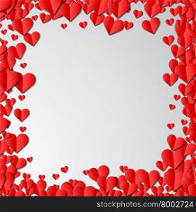 Valentines Day card with scattered cut paper hearts