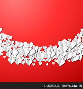 Valentines Day card with scattered cut paper hearts