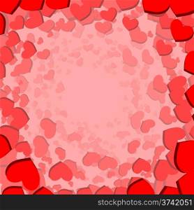 Valentines Day card with scattered hearts by circle