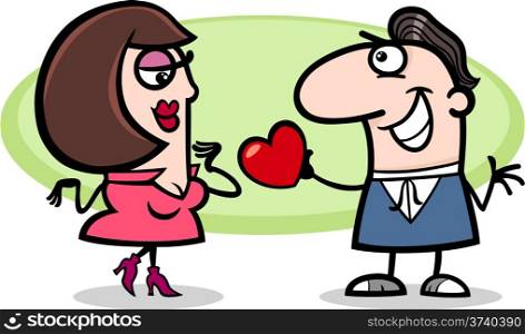 Valentines Day Cartoon Illustration of Cute Couple in Love
