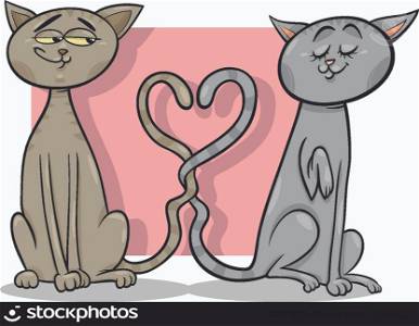 Valentines Day Cartoon Illustration of Funny Cats Couple in Love