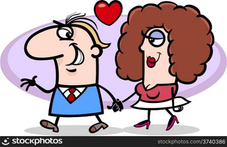 Valentines Day Cartoon Illustration of Funny Couple in Love