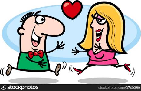 Valentines Day Cartoon Illustration of Happy Couple in Love